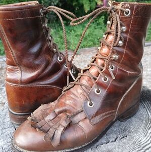 Vintage Tony Lama Original Tassle Roper Boots Cowboy Western Brown Leather 4.5
